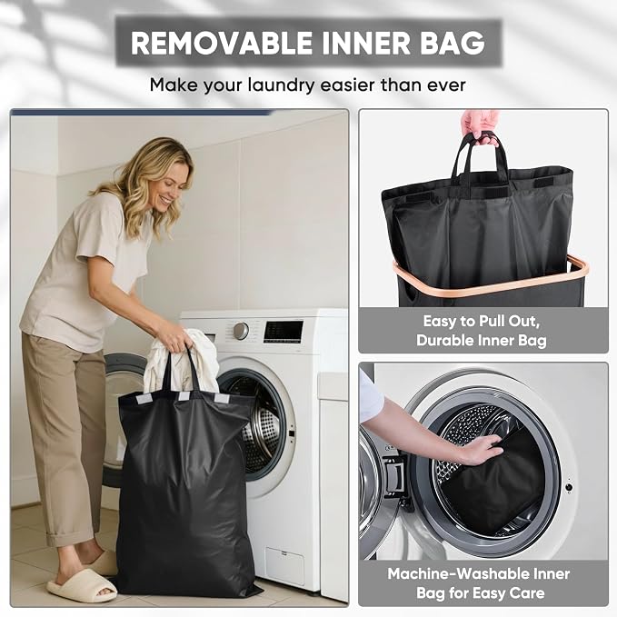 BALEINE 70L Laundry Hamper with Lid, Large Laundry Basket Bin | Large Capacity, Easy-Access Lid, Shape-Retaining Structure, Pull Handles, Ideal for Bedroom, Dorm, Laundry Room
