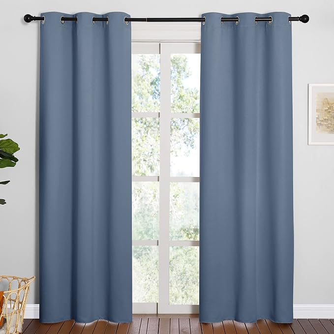 NICETOWN Triple Weave Blackout Curtains, 2 Panels, 42 x 84-inch, Stone Blue | Thermal Insulated Ring Top Blackout Window Curtains for Guest Room