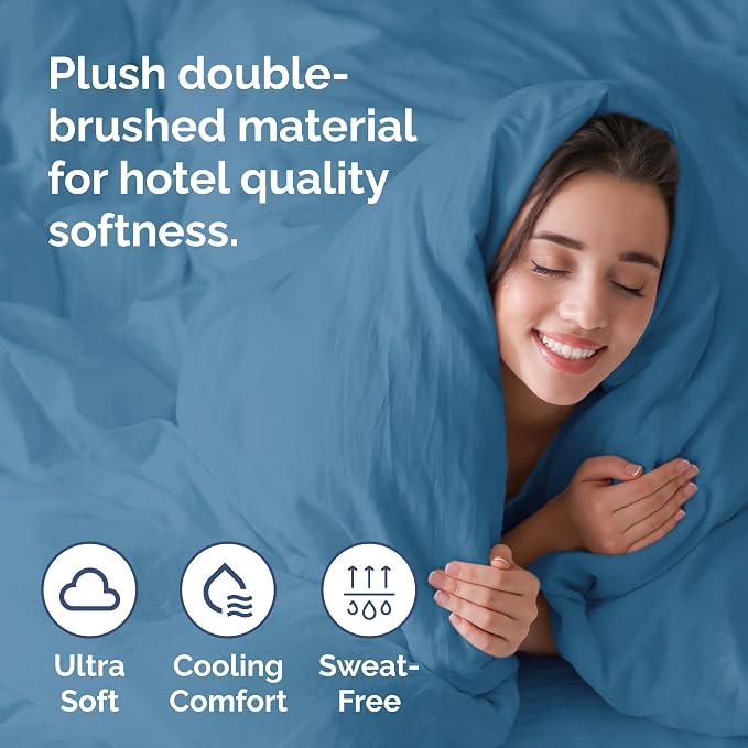 Duvet Cover Cal King Size - 3 Piece with Zipper Closure - Denim Blue | Extra Soft, Breathable, Cal King Duvet Cover 104" x 98" with 2 Pillow Shams, Zipper Closures & Ties, Women, Men, Kids & Teens