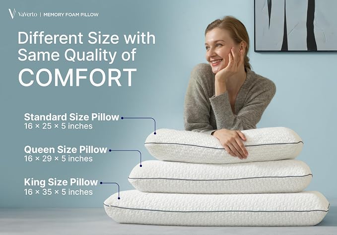 King Size Memory Foam Pillows - Firm Pillow - King Size 2-Pack | Memory foam pillow - Back stomach & side sleepers - Shoulder & back pain relief -Cooling pillow washable bamboo viscose cover