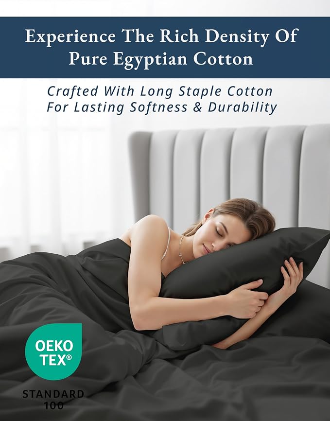 LANE LINEN Cali King Sheets Set 100% Egyptian Cotton Sateen - Black | Deep Pocket California King Sheet Set - 4-Piece Set, Long-Staple Egyptian Cotton, For A Cool, Restful Sleep, Plush