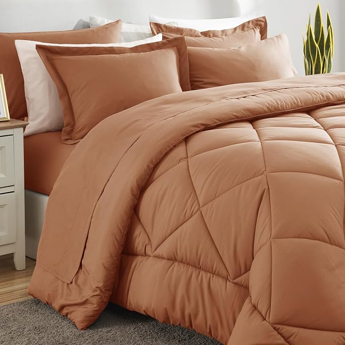 King Size Comforter Set Pumpkin - 7 Pieces Complete Bedding Set | OEKO-TEX Certified, All Season, 240GSM Down-Alternative Comforter, Sheets, Pillowcases & Shams, 14" Deep Pocket, Easy Care