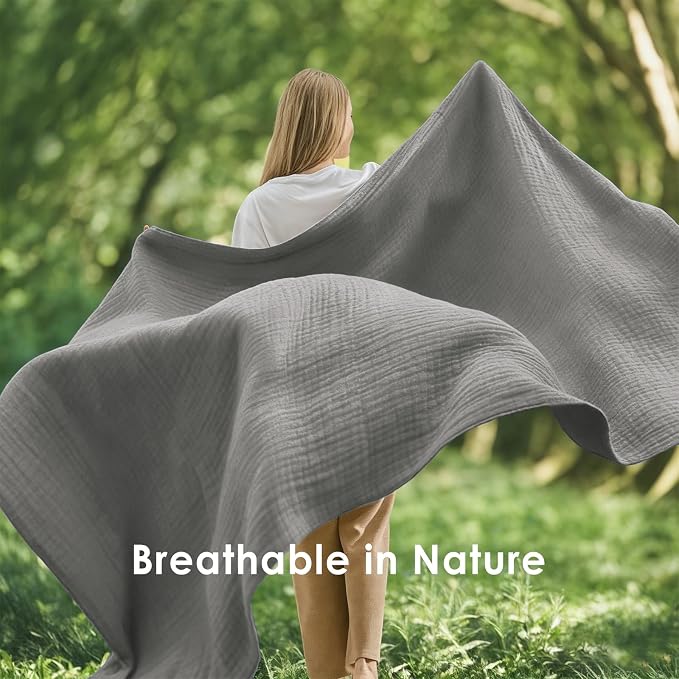 EMME Muslin Blankets for Adults Throw Blanket for Couch Breathable Gauze Soft Lightweight Airy Grey Queen 90" x 90"