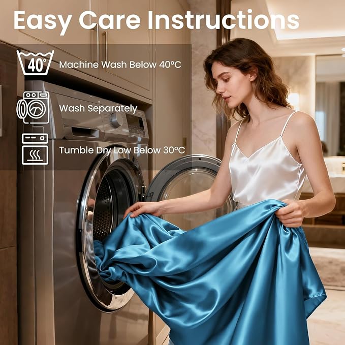 Love's cabin Satin King Sheet Sets - 4 Piece Teal Silky Sheets King Size Bed Set with Deep Pocket, Luxury Silk Feel King Size Satin Sheet Set (1 Flat Sheet,1 Fitted Sheet,2 Pillow Cases)