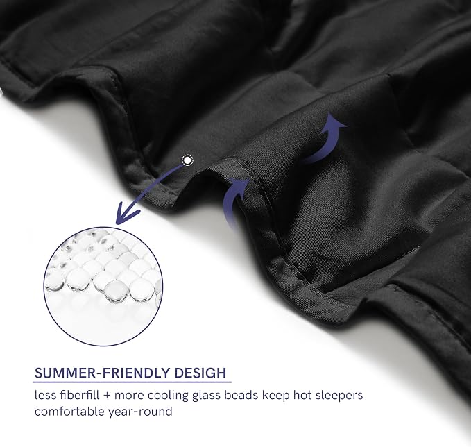 YnM 25lbs Weighted Blanket for Adults, Cotton Heavy Bed Throw Blanket with Cooling Glass Beads for All Season Use, Ideal for One Person of 240lbs (60x80 Inches, Queen Bed, Black)