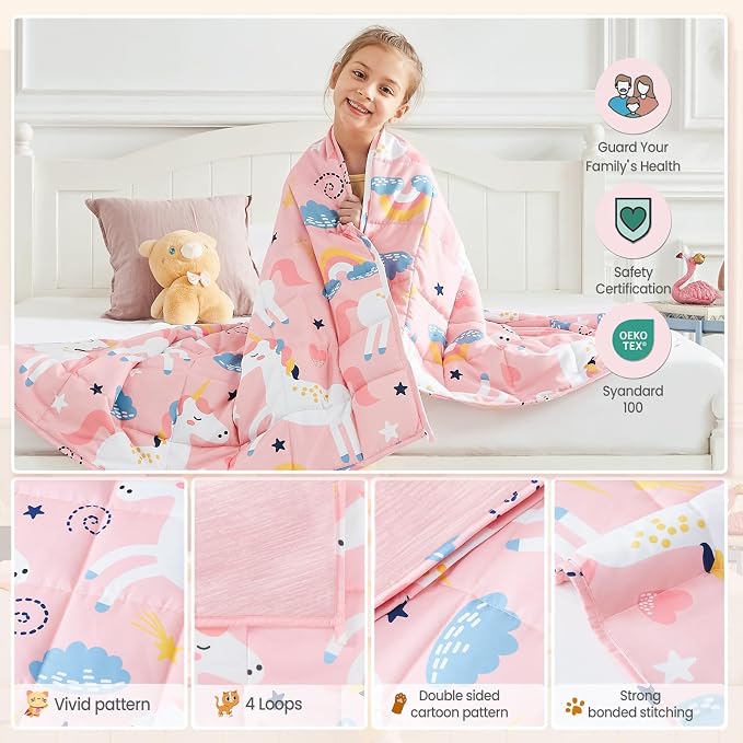 Weighted Blanket - 2 lbs Cooling Pink Unicorn Heavy Blanket, 36"x48", Small Size Breathable Lap Blanket for Hot Sleepers