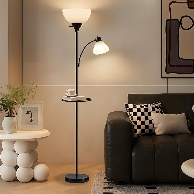 72" Floor Lamp with Table, Adjustable Reading Lights,Torchiere Floor Lamps | Modern for Living Room, Bedroom, Office,Black【Bulb not included】