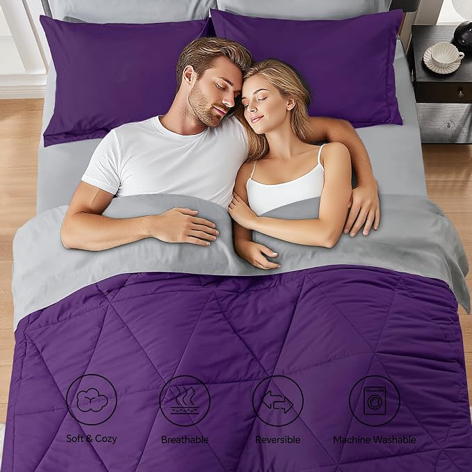 BEDELITE Queen Comforter Set 7 Pieces, Reversible Purple Bed in A Bag | Soft All Season Down-Alternative Comforter, Sheets, Pillowcases & Shams, OEKO-TEX Certified Bedding for Bedrrom, Guest Room