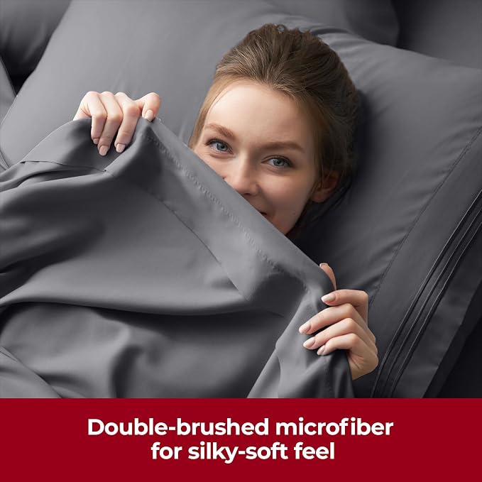 Mellanni Iconic 3-Piece, Ultra Soft Sheet Set (Twin XL, Gray) | 10M+ Sleepers. Lab-tested: Sleeps Cool, Stays Bright, Strong, Smooth. Good Housekeeping Best Bedding, 7 yrs running.