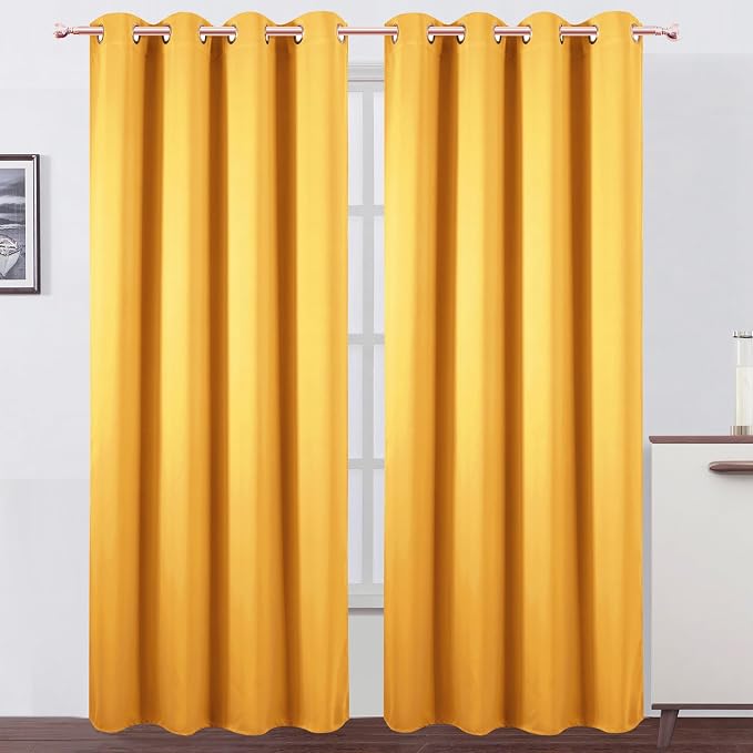 Blackout Curtains 52 x 120 Inch Long Yellow Curtains Set of 2 Panels Room Darkening Curtains for Bedroom and Living Room