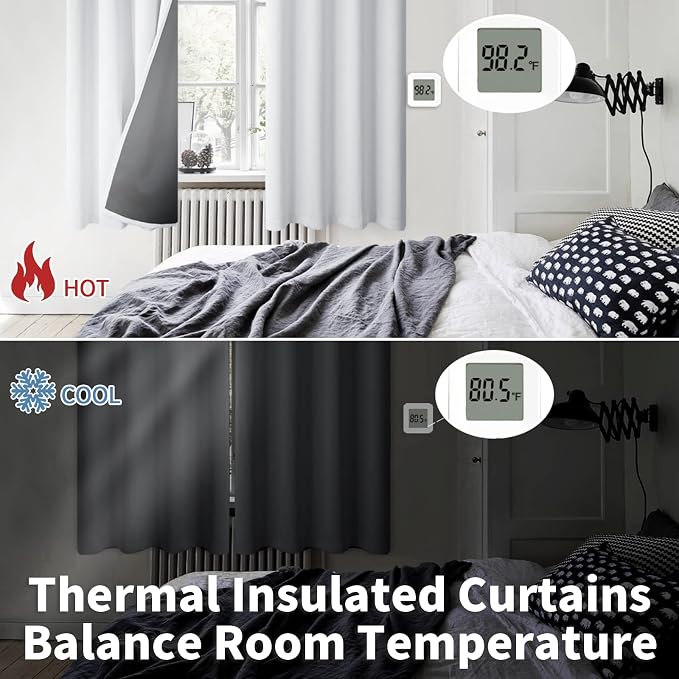 BGment Greyish White 100% Blackout Curtains for Bedroom 63 Inch Length 2 Panels Set, Thermal Insulated Full Light Blocking Grommet Noise Cancelling Window Curtains for Nursery, 52 Inch Wide Each