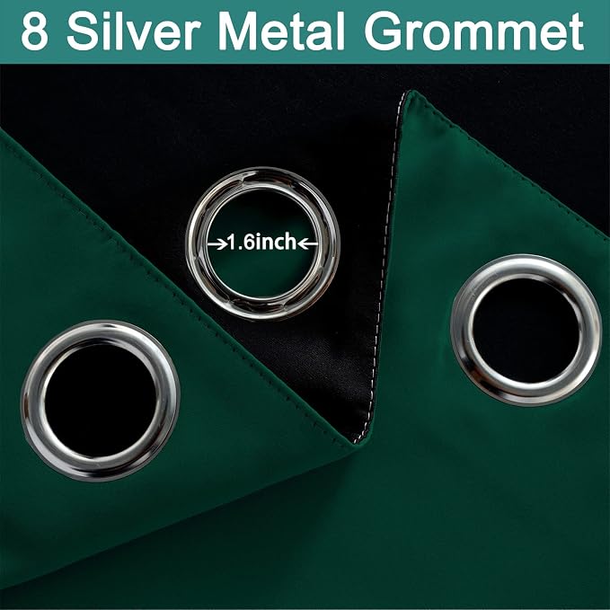 Yakamok Dark Green 100% Blackout Curtains 108 Inches Long 52" Wide 2 Panels | Blackout Curtain Panels for Bedroom, 2 Thick Layers Grommet Top Thermal Insulated Drapes with Black Liner for Living Room