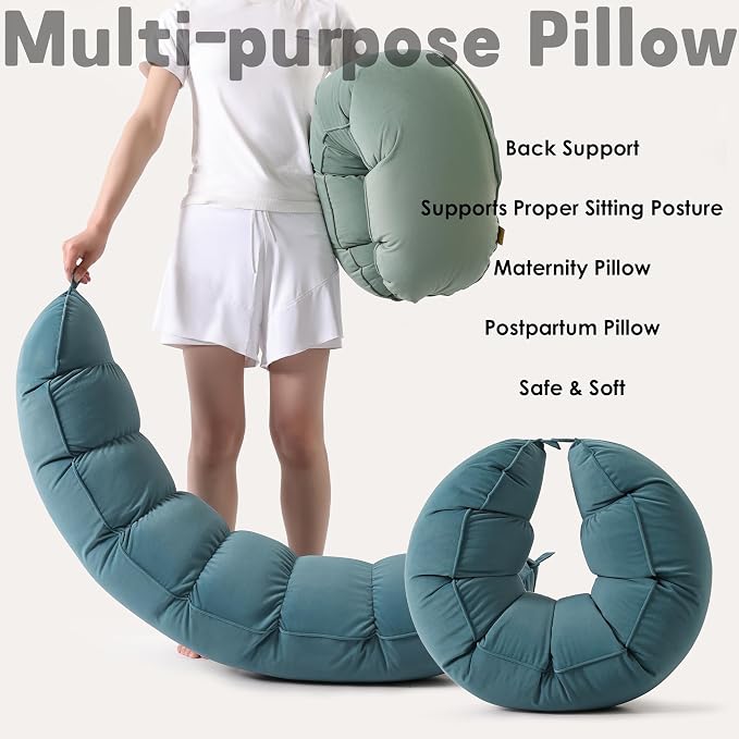 Peallow(Pat. Pend) – Long Round Body Pillow for Adults, Bolster Pillow for Sleeping, Soft and Supportive Pillow for Sleeping & Lumbar Support (Slate Blue,47")