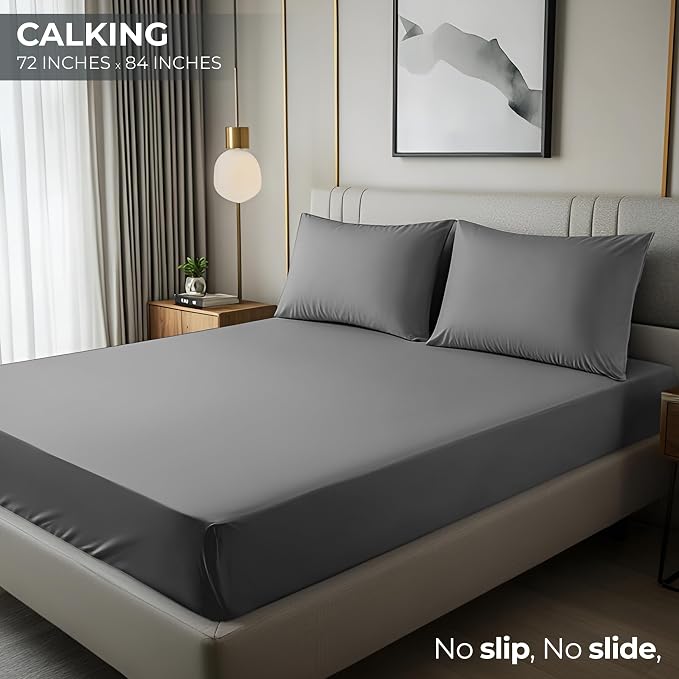 California King Fitted Sheet, Ultra Soft Fits Up to 16" Deep Pocket, Grey | Hotel Comfort, Cooling & Breathable Cotton like Polyester, Easy Fit, Wrinkle & Fade Resistant, Snug Fit, Easy Care, Oeko-Tex
