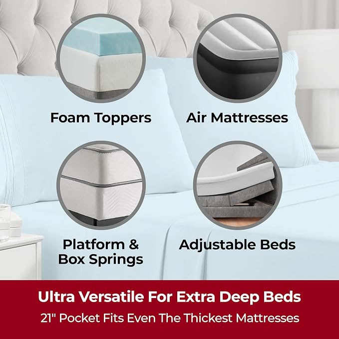 Mellanni Extra Deep California King Sheets - 4 PC Iconic Collection Bedding | Hotel Luxury, Ultra Soft, Cooling Bed Sheets - Wrinkle, Fade, Stain Resistant (Cal King, Aqua)