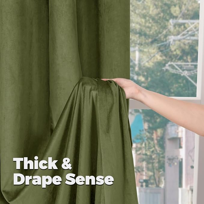 BGment Sage Green Velvet Curtains for Living Room, 2 Panels, 52 x 102 Inch | Super Soft, Thermal Insulated, Energy Saving, Luxury, Soundproof, Luxury Decorative Curtains for Bedroom, Back Tab Rod Pocket