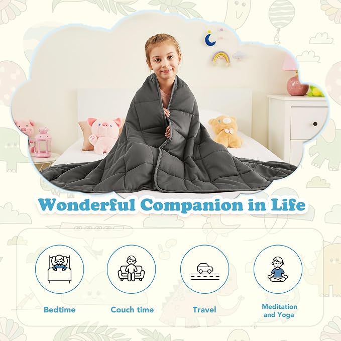 CuteKing Weighted Blanket (7lbs, 40"x 60", Grey) Heavy Blanket for 60-80lbs, Weighted Blanket for Cooling & Heating with Premium Glass Beads, Thick Blanket All-Season