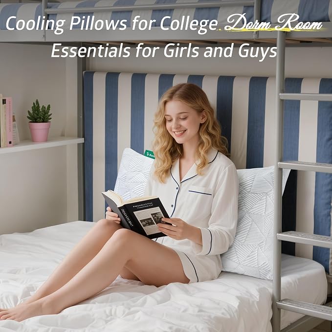 BETU Standard Pillow, Cooling Shredded Memory Foam Pillow for Hot Sleepers College Dorm Room Essentials, Adjustable Firm Gel Cool Pillow for Back Pain and Side Sleeping, Birthday Gifts for Boyfriend