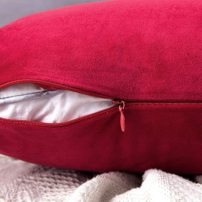 MIULEE Velvet Throw Pillow Covers 16x16 Inch Pack of 2 Red | Soft Solid Small Decorative Pillow Covers, Modern Luxury Home Decor, for Couch Chair Sofa Bedroom Livingroom Car