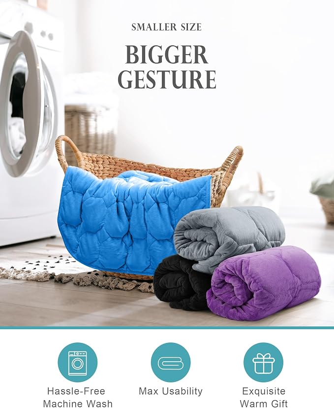 Cottonblue Small Weighted Lap Blanket 7lbs for Adults Teens 24"x29", Black | Luxury Crystal Velvet Weighted Blanket Pad, Washable Portable Travel Blankets for Sleeping Relaxation All Season, Washable