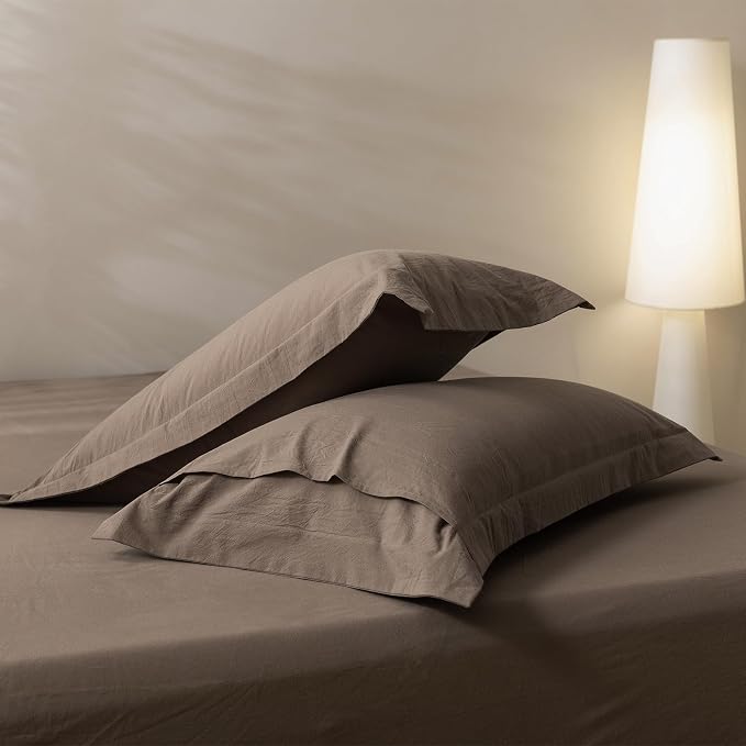 BDEAR 3Pcs Light Chocolate Brown Duvet Cover Set Super Queen Size 98 x 90 | 100% Washed Cotton, 1 Duvet Cover with 2 Pillowcases, Zipper Closure, OEKO TEX Standard,8 Corner Ties,Linen-Liked Texture