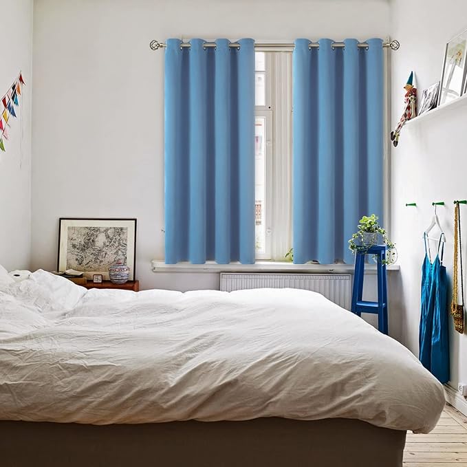 BGment Denim Blue Blackout Curtains for Bedroom 54 Inch Long - 2 Panels | Grommet Top, Black Out, Room Darkening, Sunblock, Thermal Insulated, Window Drapes for Kids Boys Room, 52x54 Inch