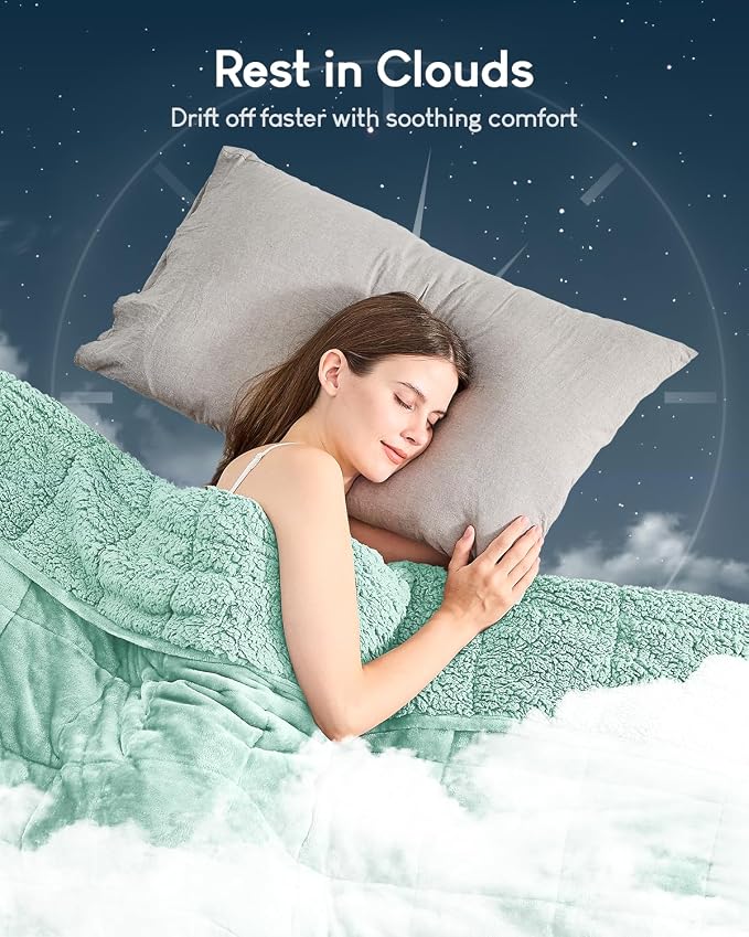 Cottonblue Sherpa Weighted Blanket for Adults 20lbs Queen Twin Size 60x80in | Soft Fuzzy Fleece Weighted Throw Blankets for Sleep Calm Relax, Warm Cozy Flannel Heavy Blanket for Bed Sofa, Dusty Green
