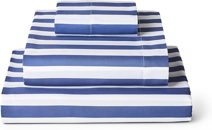 Mellanni Iconic 3-PC, Ultra Soft Sheet Set (Twin, Oxford Stripe Blue Nova) | 10M+ Sleepers. Lab-tested: Sleeps Cool, Stays Bright, Strong, Smooth. Good Housekeeping Best Bedding, 7 yrs running.