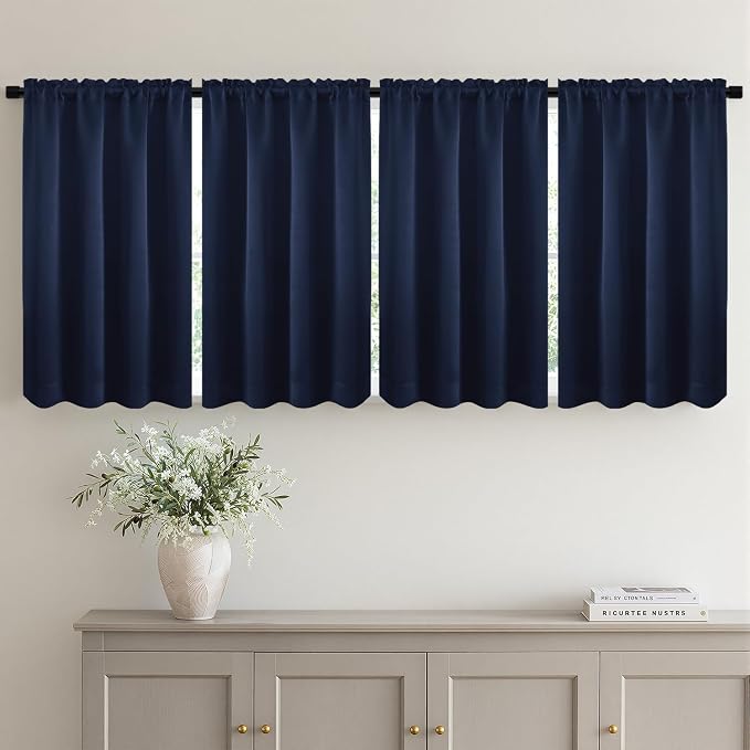 MIULEE Set of 4 Navy Blue 45 Inch Short Blackout Kitchen Window Curtains | Bedroom Drapes, Light Blocking Privacy Curtains for Small Windows, Bathroom, RV/Motorhome, Laundry, Top&Bottom Rod Pocket