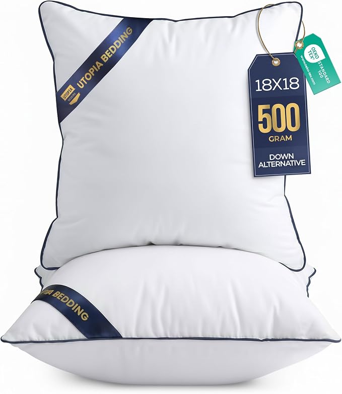 Utopia Bedding 18x18 Throw Pillow Inserts, Decorative Pillows, Pack of 2 | Piping Throw Pillows, Plush & Supportive, Aesthetic Cushion Sham Stuffer for Sofa, Office, Couch & Bed, Set of 2, White
