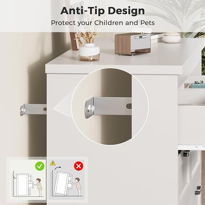 Jocoevol White 6 Drawer Dresser for Bedroom, 47.2" Modern Chest of Drawers | Wooden Storage Dresser with Mental Handle, Large Double Dresser with 5.9" Deep Drawers for Living Room, Hallway Entryway