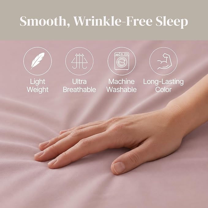 Modern Threads Soft Microfiber Solid Sheets - Luxurious Microfiber Bed Sheets - Includes Flat Sheet, Fitted Sheet with Deep Pockets, & Pillowcases Cameo Rose Twin