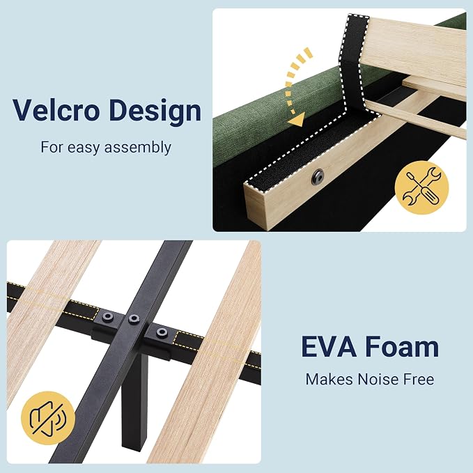 Allewie King Size Platform Bed Frame with Velvet Upholstered Headboard and Wooden Slats Support, Fully Upholstered Mattress Foundation/No Box Spring Needed/Easy Assembly, Green