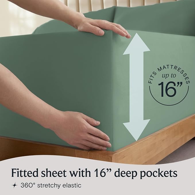 LuxClub 4 PC King Sheet Set, Breathable Luxury Bed Sheets, Deep Pockets 18" Wrinkle Free Cooling Bed Sheets Machine Washable Hotel Bedding Silky Soft - Tree Moss Green King | LuxClub Silky Fitted Sheet & Pillowcase Sets, Breathable Hotel Luxury Bedding...