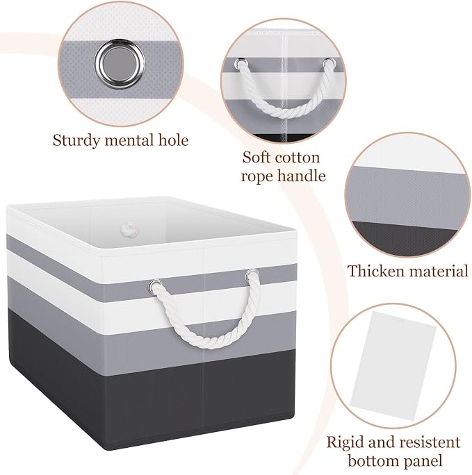 Storage Bins 4-Pack, Foldable Storage Baskets for Organizing Toys, Books, Shelves, Closet, Large Storage Box with Rope Handles, Sturdy Organizer Bins,Gradient Grey