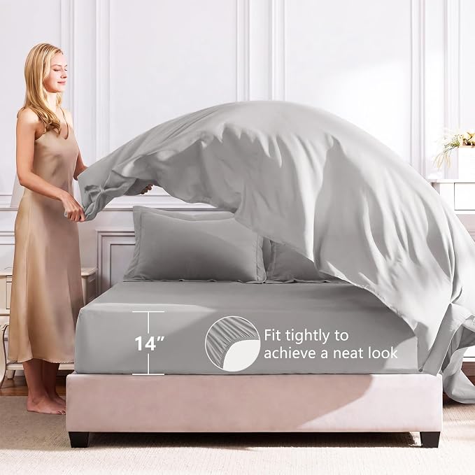 Oversized Queen Comforter Set French Grey - 7 Pieces Bed in a Bag | OEKO-TEX Certified, All Season, 240GSM Down-Alternative Comforter, Sheets, Pillowcases & Shams, 14" Deep Pocket, Easy Care