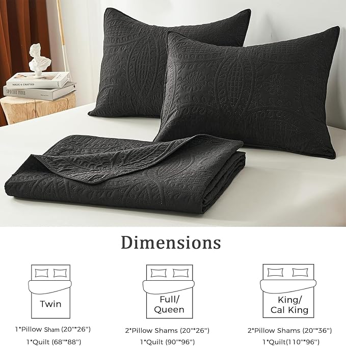 akkialla Twin Quilt Bedding Set,Black Ultrasonic Quilt Set,Lightweight Soft Bedspread Coverlet,Modern Style Coin Pattern Bed Cover for All Seasons,2 Piece(1 Quilt,1 Pillow Sham)
