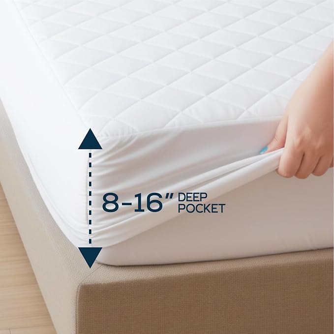 Bulk 10-Pack Queen Hotel Quilted Mattress Pad, 16" Deep, White | For Resorts & Serviced Apartments, Soft Breathable Fitted Mattress Topper, Noiseless Mattress Cover
