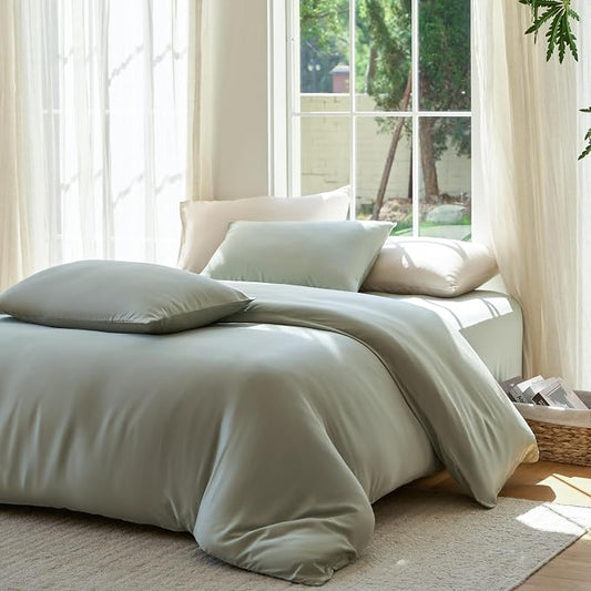 DOZ Duvet Cover Set, 100% Viscose derived from Bamboo, Organically Grown, Buttery Soft, Cooling Duvet Covers, High GSM, 1 Duvet Cover and 1 Pillowcase, 70"x90" (Sage, Twin/Twin XL)
