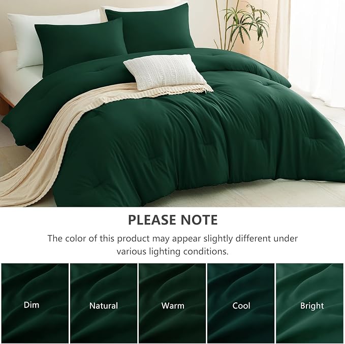 Twin Comforter Set, 2 Pieces Down Alternative Bedding Emerald Green | 270 GSM Twin XL College Dorm Comforter with 4 Corner Ties Use as a Duvet Insert, OEKO-TEX Certified, 1 Pillowcase, 68 x 88 in
