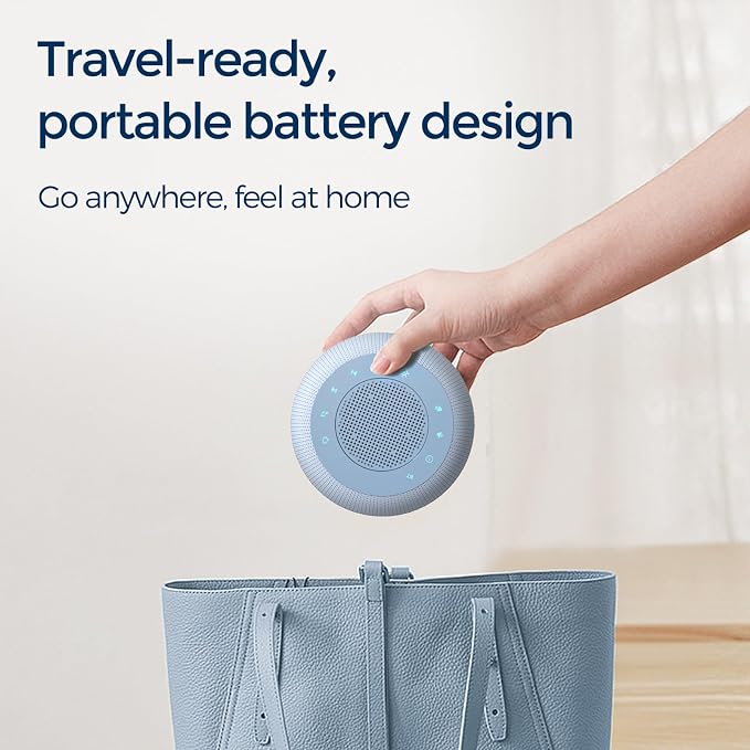 Buffbee Pro 2nd Gen| Sound Machine, Alarm Clock with Bluetooth Speaker | Upgraded Rechargeable Battery, White Noise Machine with 25 Sleep Sounds, Portable for Travel & Bedroom (Cloud Blue)