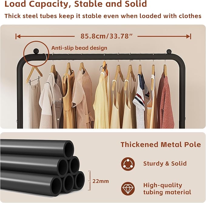 JIUYOTREE Garment Rack Clothing Clothes Rack for Clothes Organizing Black | Standard Metal 34 Inches Garment Rack with Bottom Shelf for Hanging Clothes Coats Jackets Shirts Sweaters Jeans Black