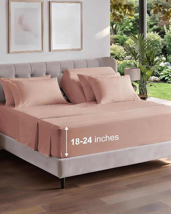 CGK Unlimited Extra Deep Flex Top Split Head King Sheet Set - 6 Piece Breathable and Cooling Sheets - Hotel Luxury Bedding for Women, Men, Kids & Teens - Easy Secure Fit - Extra Deep Pockets - Mauve