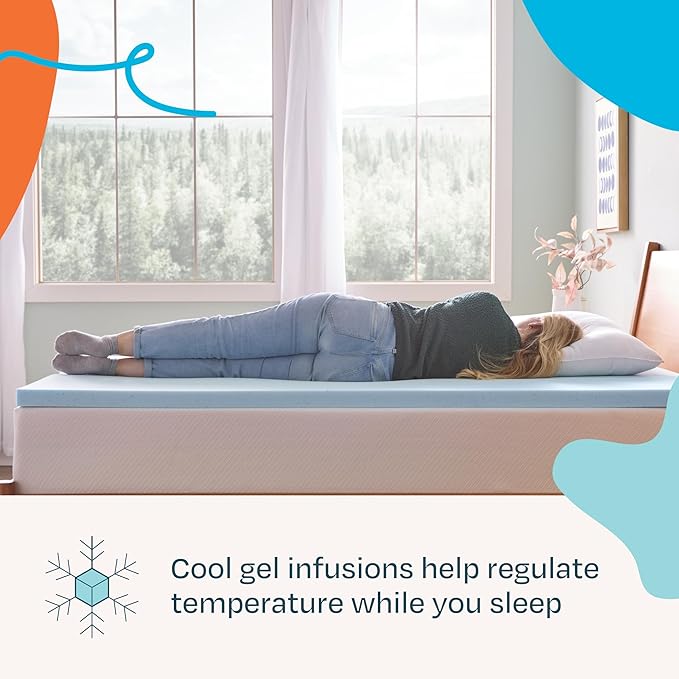 Linenspa Memory Foam Mattress Topper, Twin XL Size - 2 Inch Gel Infused Memory Foam - Plush Feel - Cooling and Pressure Relieving - CertiPUR Certified - Dorm Room Essentials