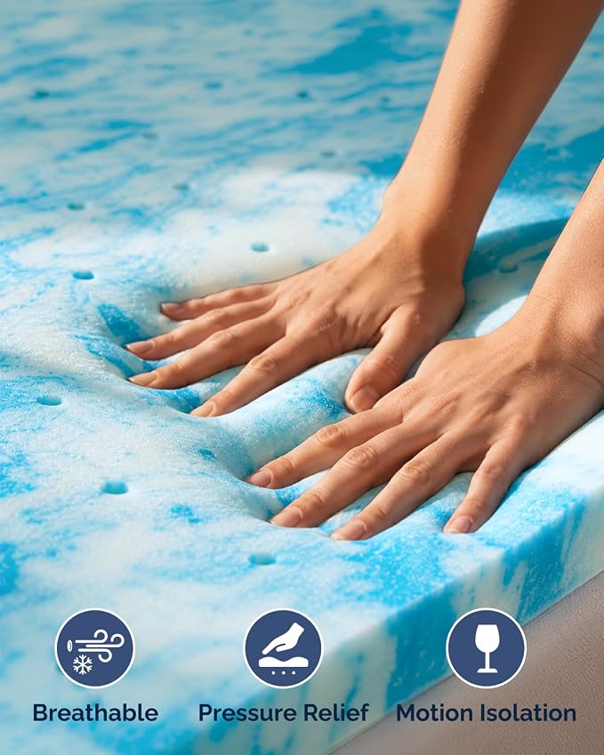 4 Inch Full XL Memory Foam Mattress Topper - Cooling Gel Mattress Pad | Cooling Gel Infused Bed Topper, Soft Ventilated Mattress Pad for Pressure Relief & Pain-Free Sleep, CertiPUR-US & Oeko-TEX