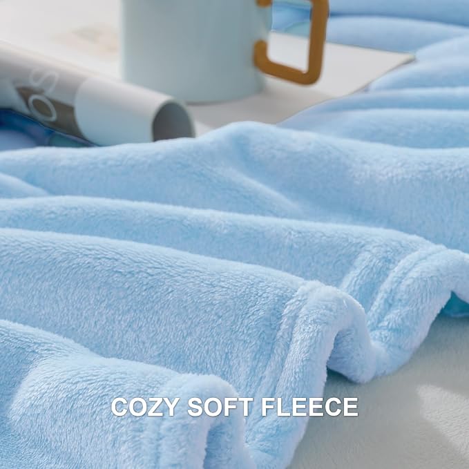 Hansleep Twin Light Blue Fleece Blanket, Soft Flannel Bed Blanket | Fuzzy Cozy Blanket 60x80 Inches, Multi-use for Bed, Sofa, Couch, Travel, Camping, All Season Warm Lightweight Cover
