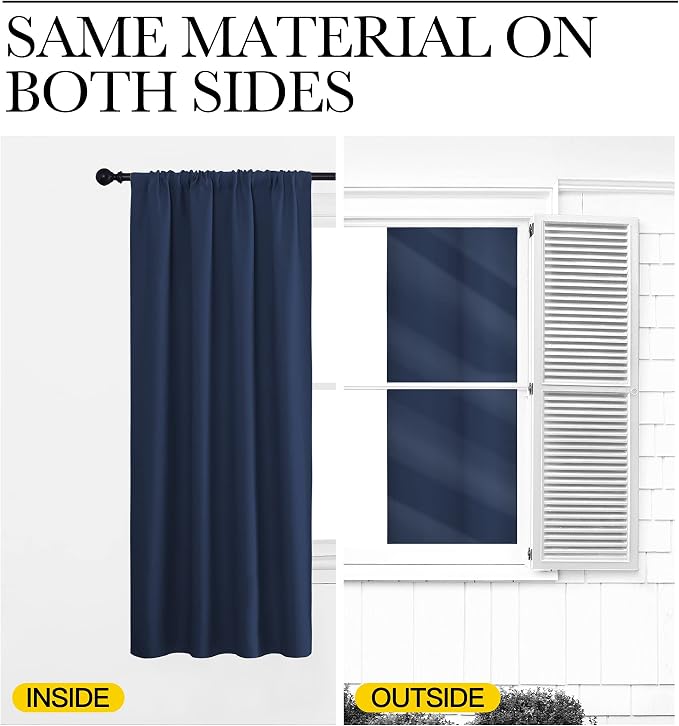 NICETOWN Living Room Curtains, Blackout Draperies, Home Decorations Thermal Insulated Solid Rod Pocket Blackout Drapes for Living Room, Hall (Navy, One Pair, 70 x 95-inch)