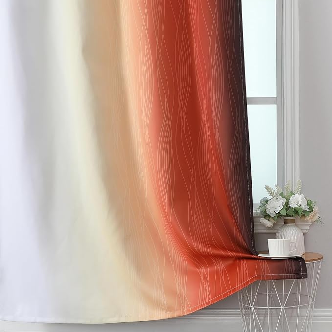 Burnt Orange and Greyish White Ombre Blackout Curtains 52Wx45L Inch Long | Light Blocking Short Window Curtains,Energy Saving,Thermal Insulated,Room Darkening Grommet Drapes for Bedroom,2 Panels