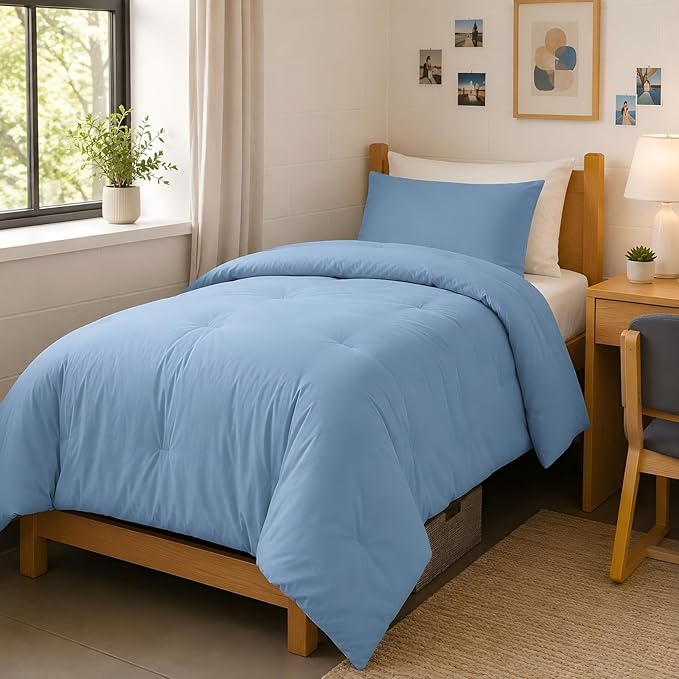 weigelia Dusty Blue Comforter Set Twin, All Season Lightweight Bedding Set | Soft Microfiber Twin Comforter Set, Machine Washable, Solid Color Bed Set (1 Comforter, 1 Pillowcase)