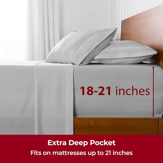 Mellanni Iconic 5-Piece, Ultra Soft Sheet Set (Split King, Light Gray) | 10M+ Sleepers. Lab-tested: Sleeps Cool, Stays Bright, Strong, Smooth. Good Housekeeping Best Bedding, 7 yrs running.